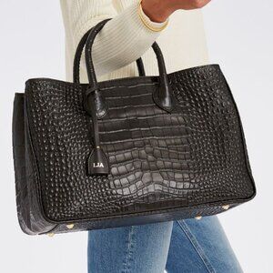 Mark & Graham Elisabetta Black Leather Croc Embossed Handbag NWOT